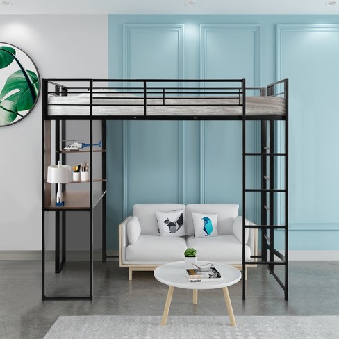 Costway Twin Size Loft Bed W/ Desk & Shelf 2 Ladders & Guard Rail For Kids  Teens Bedroom Grey : Target