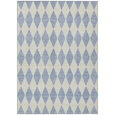 Sky Blue And Ivory Geometric Washable Indoor Outdoor Area Rug