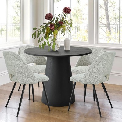 Dwen Edwin 5 Piece 35 Manufactured Black Grain Table and 4 Gray Upholstered Boucle Chairs Modern Round Dining Table Set Maison Boucle