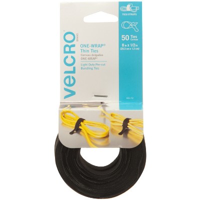 Velcro One-Wrap Reusable Ties 1/2" x 8" Black 50/Pack 95172