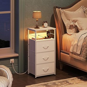 GALAXHERO Nightstand Set of 2 with Charging Station, LED Night Stand with 3 Fabric Drawers and Storage Shelf, Bedside Table 31.93" Tall - 1 of 1