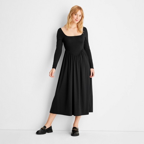 Women's Long Sleeve Square Neck Knit Midi Sweater Dress - Future  Collective™ with Reese Blutstein Black XXS