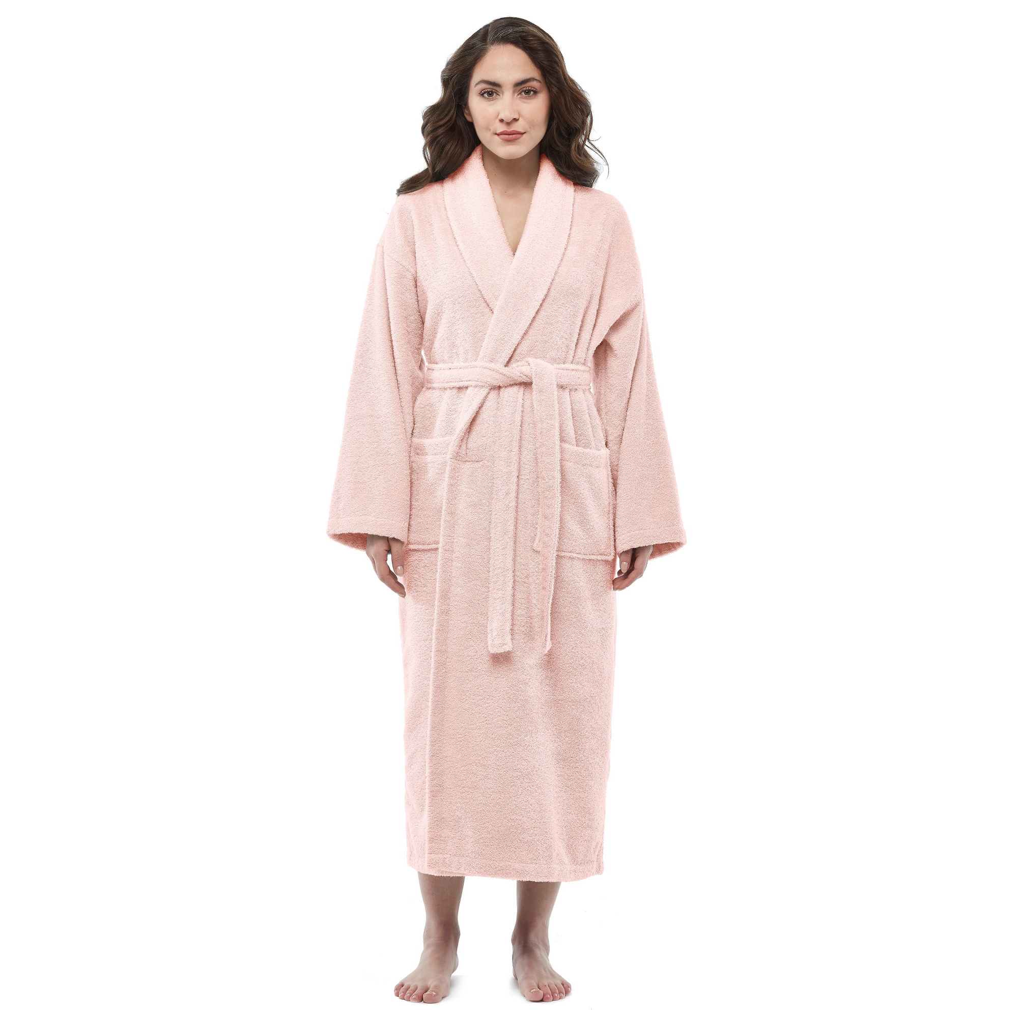 Arus Women's Turkish Terry Cotton Robe, Shawl Collar Bathrobe , Rose , Small/Medium