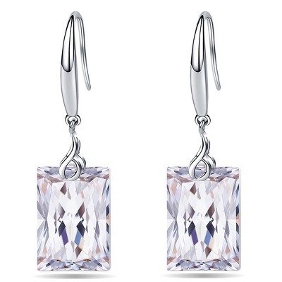 Paaaawaters 925 Sterling Silver 5A Rectangle Cubic Zirconia Dangle Earrings for Women