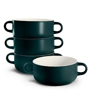 Kook Ceramic Soup Crocks, with Handles, 18 Oz, Set of 4