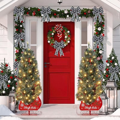 Coucheta 3/4.5ft Pre-Lit Snow Flocked Christmas Tree with 200 Warm White LEDs, 8 Lighting Modes, Sleigh Base, Artificial Xmas Tree for Home