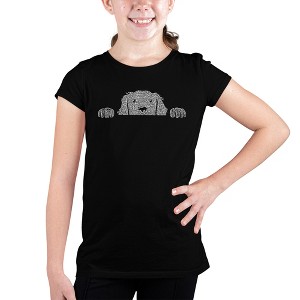 LA Pop Art Girl's Word Art T-shirt - Peeking Dog - 1 of 4
