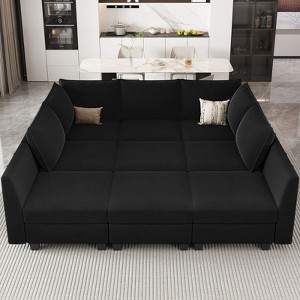 Belffin 9-Piece Modular Sleeper Sectional – Tool-Free Assembly, 2700lb Capacity & Pet-Resistant Velvet - 1 of 4