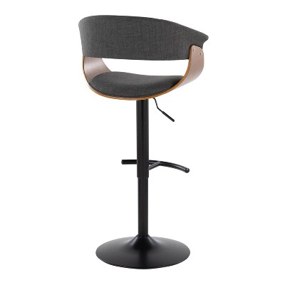 Adjustable Charcoal Fabric and Black Metal Swivel Barstool Set