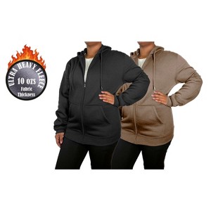 Blue Ice Women's Loose Fit Super Heavyweight Fleece Lined Full-Zip Hoodie-2 Pack - 1 of 3