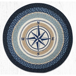Earth Rugs Round Patch Tread – Compass Rose Nautical Design in Braided Jute, 27"x27" Coastal Accent Rug - 1 of 3