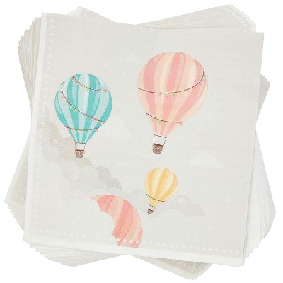 Sparkle and Bash Baby Shower Disposable Paper Napkins, Hot Air Balloon, 100 Pack, 6.5 in