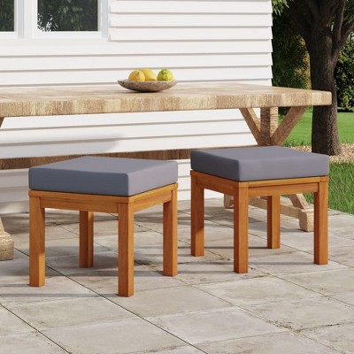 vidaXL Patio Stools with Cushions 2 pcs 15.7"x15.7"x16.5" Solid Wood Acacia