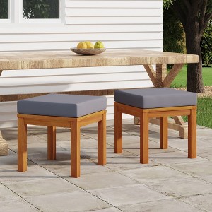 vidaXL Patio Stools with Cushions 2 pcs 15.7"x15.7"x16.5" Solid Wood Acacia - 1 of 4