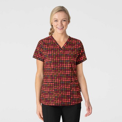 Wink Fashion Prints Women's Fitted 3-Pocket V-Neck Print Scrub Top