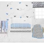 Bacati - Ikat Dots Zebra Blue Grey Boys 10 pc Crib Set with 2 Crib Fitted Sheets 4 Muslin Swaddling Blankets