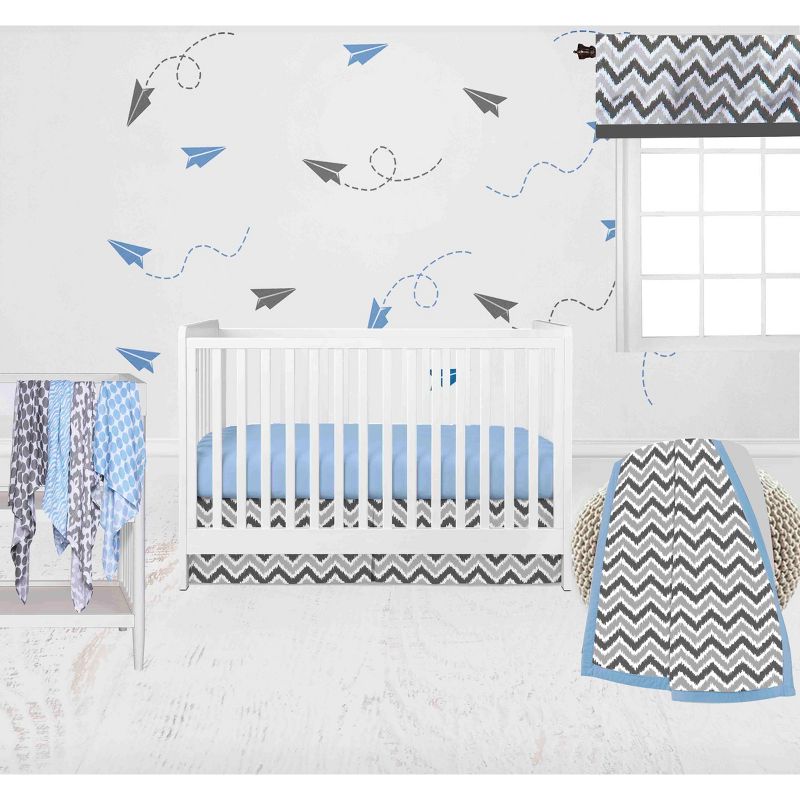 Bacati - Ikat Dots Zebra Blue Grey Muslin Boys 10 pc Crib Set with wall hangings & Mobile, 2 of 10