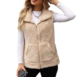 Clearlove Women Fuzzy Fleece Vest Casual Warm Sleeveless Zip Up Jacket with Pockets - 1 of 4