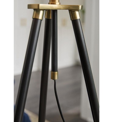 Adjustable Black and Gold Tripod Floor Lamp with Fabric Shade