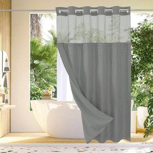 Long Shower Curtain 72x86 Waffle Weave Bathroom Shower Curtain with Snap - in Fabric Liner Set No Hooks - 1 of 4