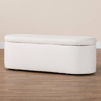 Lavina White Teddy-Bear Fabric Storage Bench with Wooden Legs