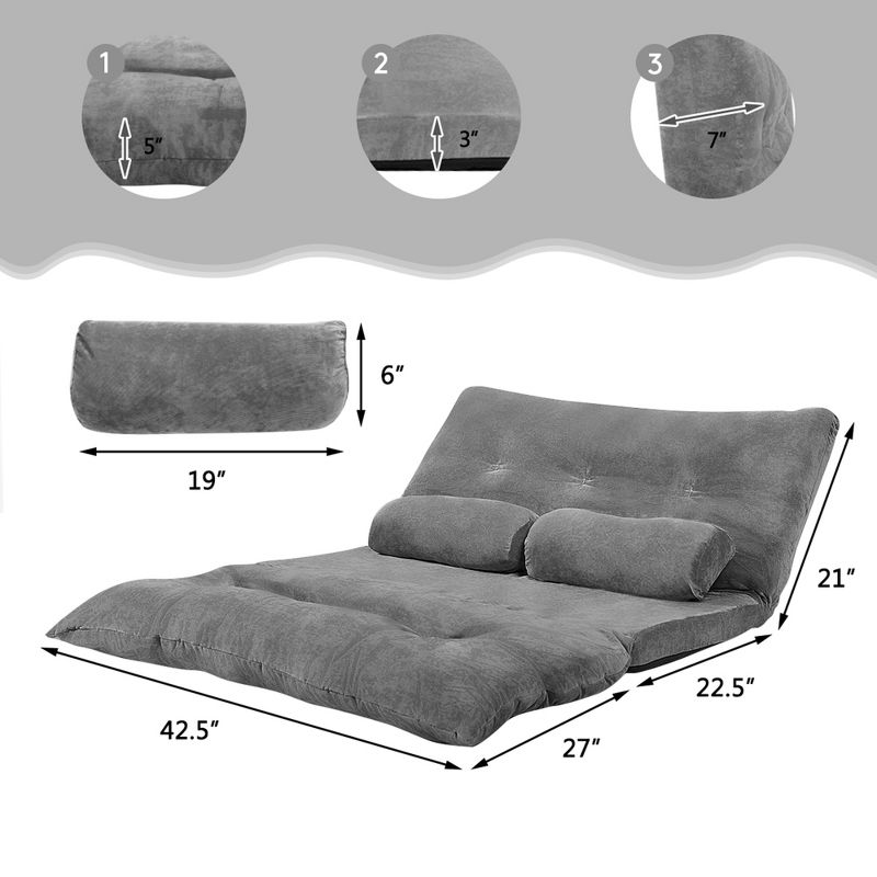 Costway Floor Sofa Bed 6-Position Adjustable Sleeper Lounge Couch with 2 Pillows, 5 of 11
