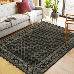 Washable Rug - Diamond Print Carpet with Non-Slip Backing Soft Low Pile Thin Foldable Indoor Carpet for Living Room Dining Room Bedroom - 1 of 4