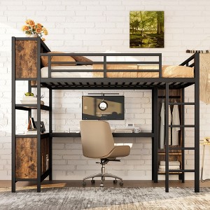 Sapphtopaz Metal Loft Bed with Wardrobe, L-shaped Desk, Headboard & Storage Cubes and Shelves, Space-Saving Versatile Gaming Loft for Kids - 1 of 4