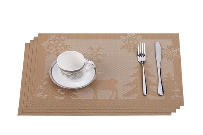 Deer Jacquard 12" x 18" In. PVC Fiber Woven Non-Slip Washable Placemat Set of 4