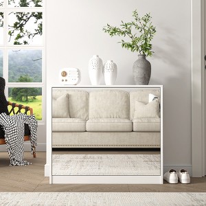 TIRAMISUBEST Mirror Shoe Cabinet with 2-Tier Drawers, Entryway Organizer with Adjustable Panels - 1 of 4