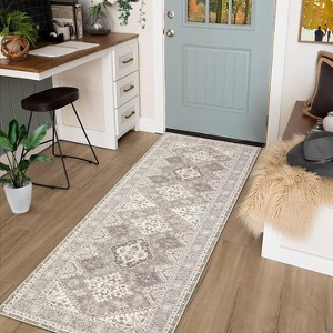 Washable Rug with TPR Non-Slip Backing, Thin Distressed Vintage Rug Low-Pile Floor Carpet Stain Resistant Rugs for Living Room Bedroom, Entryway - 1 of 4