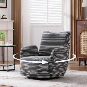 CAVINAS Modern Swivel Leisure Chair,Sofa Lounge Chair with Striped Fabric,Metal Base,Sand-Rimmed Boucle Armrest Chair for Living Room,Bedroom - 1 of 4