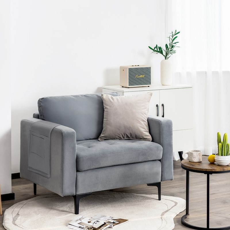 Costway Fabric Accent Armchair Single Sofa w/ Bolster & Side Storage Pocket Ash Grey, 3 of 11