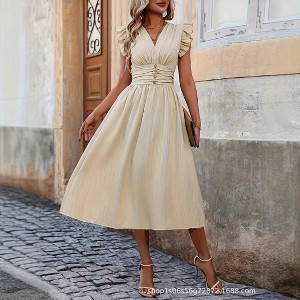 a line cinched waist dress Long Cuff Sleeve Cinch Waist Dress