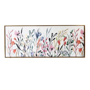19" x 45" Colorful Wildflower Floating Framed Wall Canvas - Gallery 57: Modern Botanical Nature Art, Gold Frame, D Ring Mount - 1 of 4