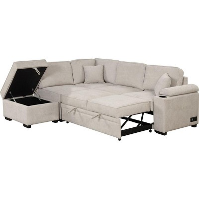 Streamdale 87.4" Sleeper Sofa Bed, 2 In 1 Pull Out Sofa Bed L Shaped Couch With Storage Ottoman