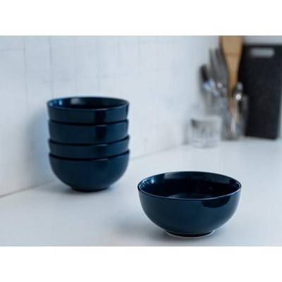 Navy Blue Ceramic Cereal and Soup Bowls Set of 6