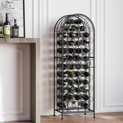 Black Wrought Iron 45-Bottle Ornate Wine Rack Jail
