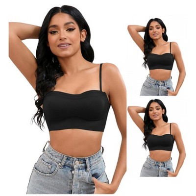 INSPIRE CHIC 3 Pcs Women's Push Up U Back Adjustable Straps Full Cup Wirefree Tube Convertible Bras
