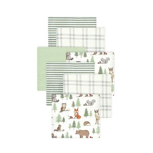 Little Treasure Hudson Baby Boys Cotton Poly Flannel Receiving Blankets Multipack, Green Forest Animals, 30x30 inches - 1 of 2