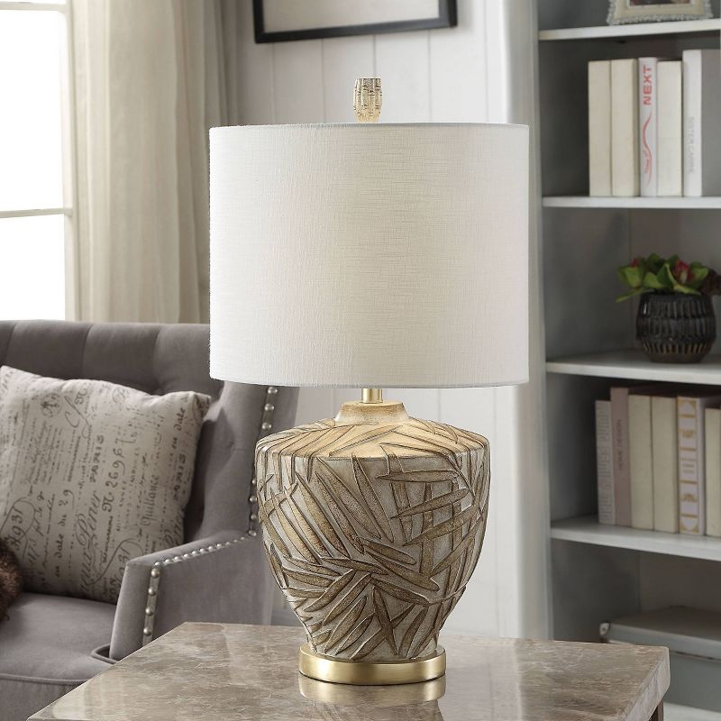 Lalita Palm Leaf Print Table Lamp with Fabric Shade White/Gold - StyleCraft, 6 of 7