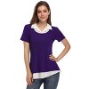 Coolmee Women Summer Tops Short Sleeve Contrast Collared Shirts Patchwork Work Blouse Tunics Tops - 2 of 4
