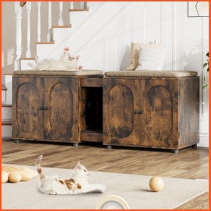 Homhougo Cat Litter Box Enclosure 55.1" Double Litter Box Furniture Large Cat Box Enclosure Kitty Litter Box - 1 of 4