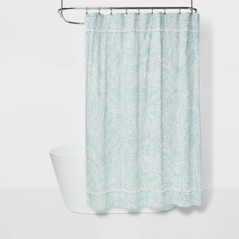 Caribbean Leaf Shower Curtain Aqua, Target White Waffle Weave Shower Curtain