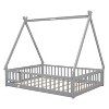 Grungis Full Size Tent-Shaped Floor Bed with Door,Modern Toddler Bed with Guardrails and Slats,Montessori Bed for Bedroom - 4 of 4