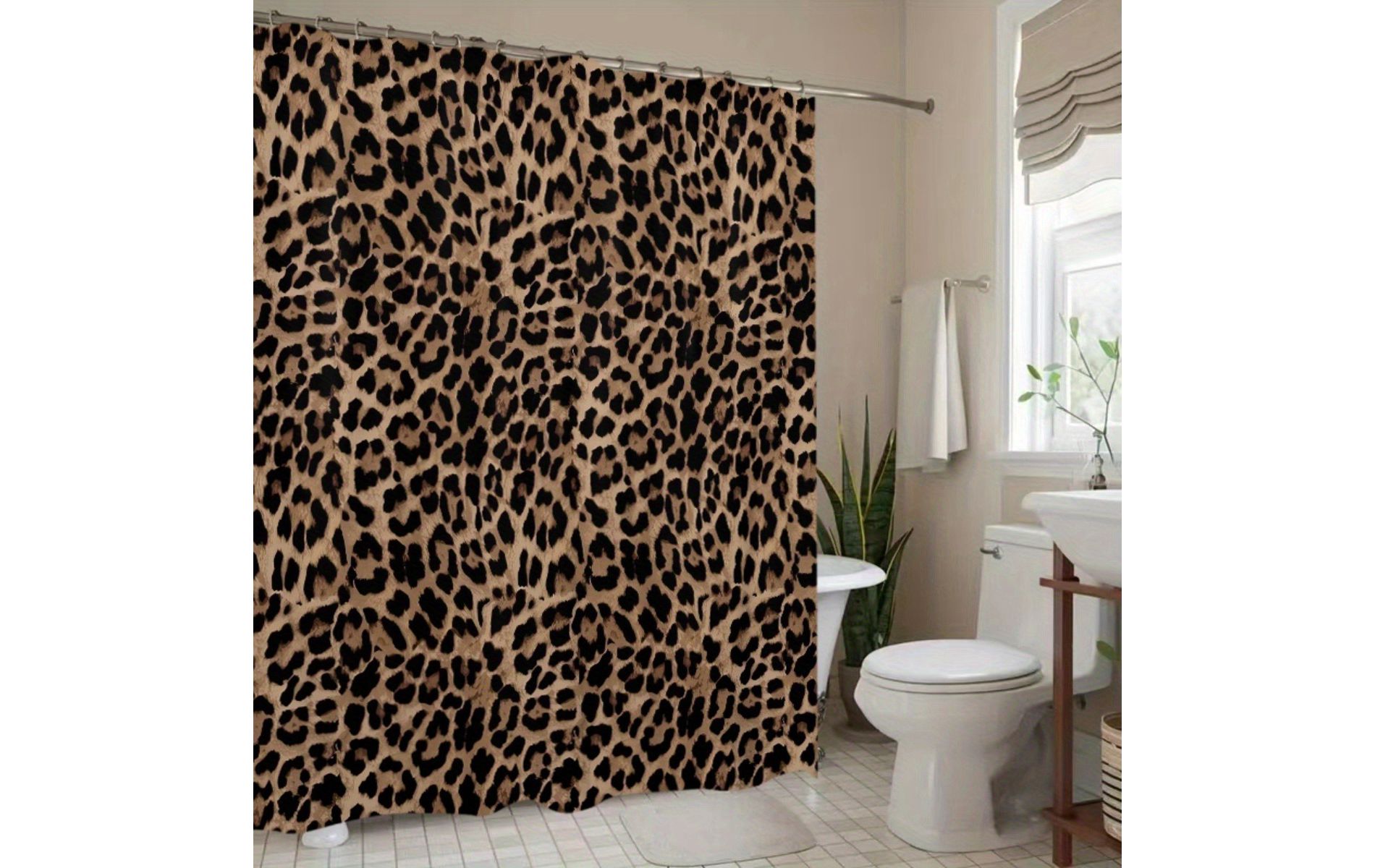 Nertpow 1PC Leopard Print Polyester Shower Curtain, Washable,Stylish Black & Brown Design for Bathroom Decor,Machine Washable, Bathroom Decor.