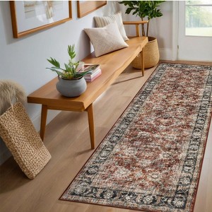 Machine Washable Vintage Floral Printed Area Rug Non Slip Traditional Distressed Floor Cover Soft Low Pile Indoor Mat for Kitchen Laundry Bedroom - 1 of 4