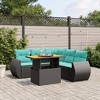 vidaXL 6 Piece Patio Sofa Set with Cushions Black Poly Rattan - Black Corner + Table + 2x Middle - 2 of 4