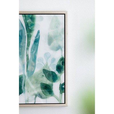 Green and White Acrylic Leaf Print Wall Art Set
