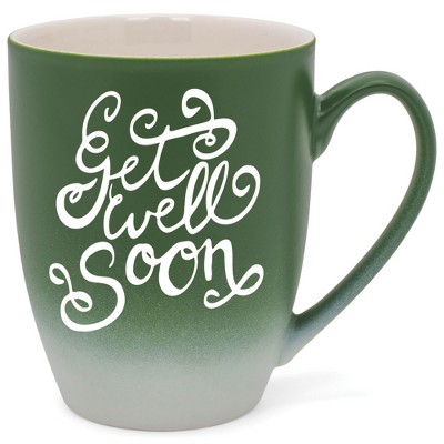 Elanze Designs Get Well Soon Two Toned Ombre Matte Green and White 12 ounce Ceramic Stoneware Coffee Cup Mug